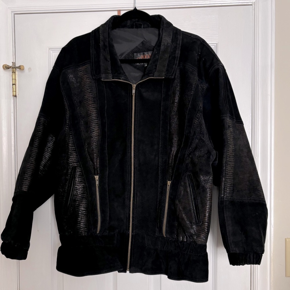 RARE VINTAGE G4000 Genuine Black Leather Jacket Size Medium Men’s Snakeskin 80s